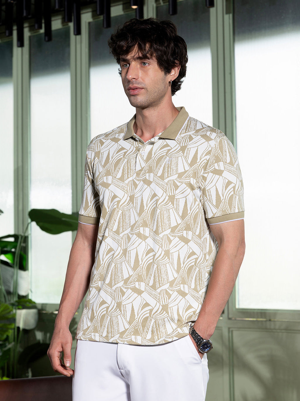 Stroke-Jacquard Polo T-Shirt