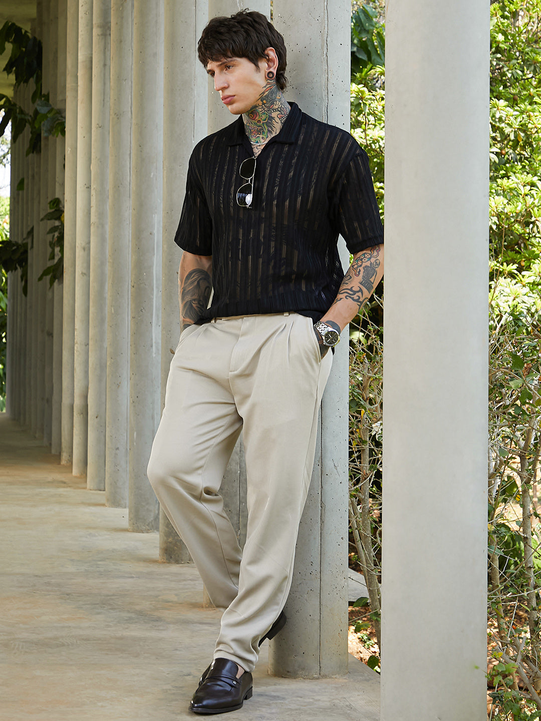 Duo-Striped Relaxed Polo T-Shirt