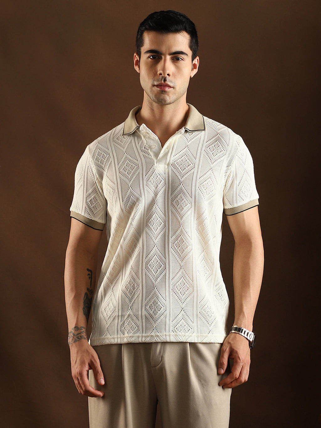 Contrast Rhombus Polo T-Shirt