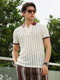 Textured Knit Polo T-Shirt with Contrast Collar and Cuffs