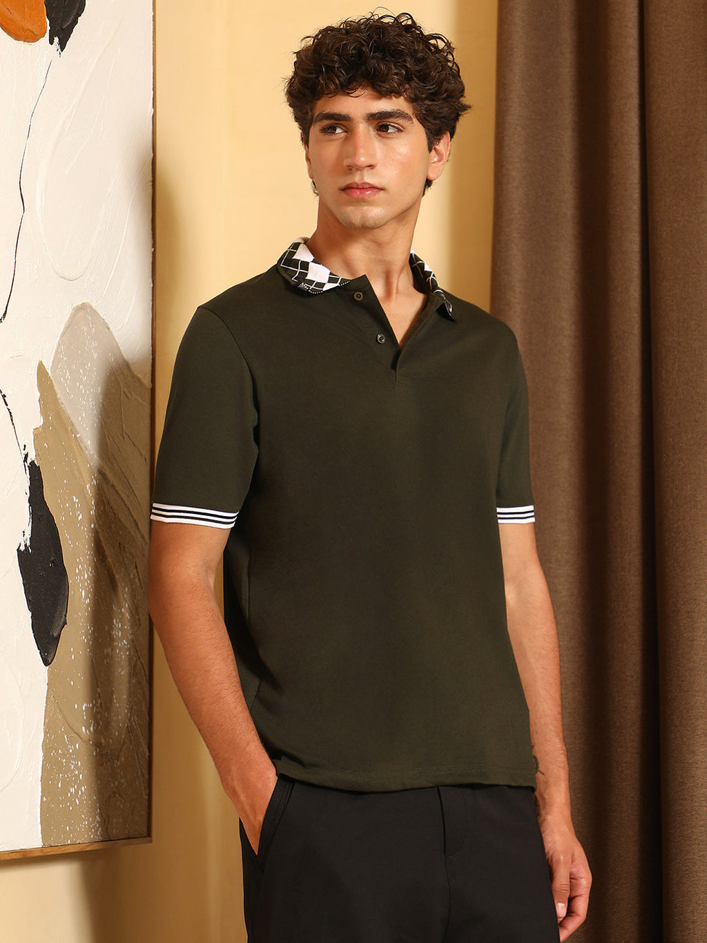 Block Argyle-Knit Polo T-Shirt