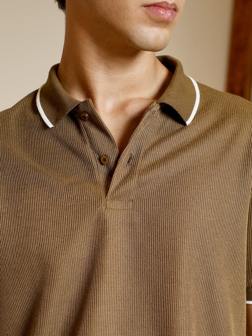 Ribbed-Knit Polo T-Shirt