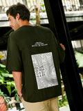 Men's Dark Olive Green Oversized Graphic Printed T-Shirt