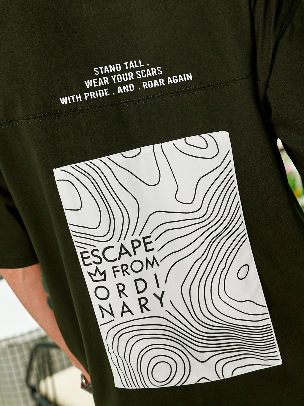 Men's Dark Olive Green Oversized Graphic Printed T-Shirt