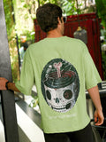 Men's Lime Green Oversized Graphic Print Crew Neck T-shirt