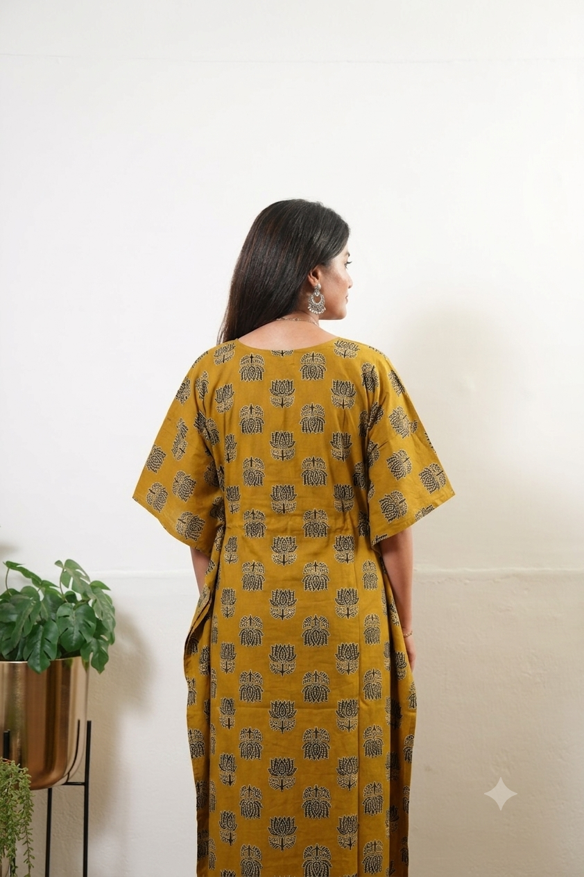 Mustard lotus cotton kaftan