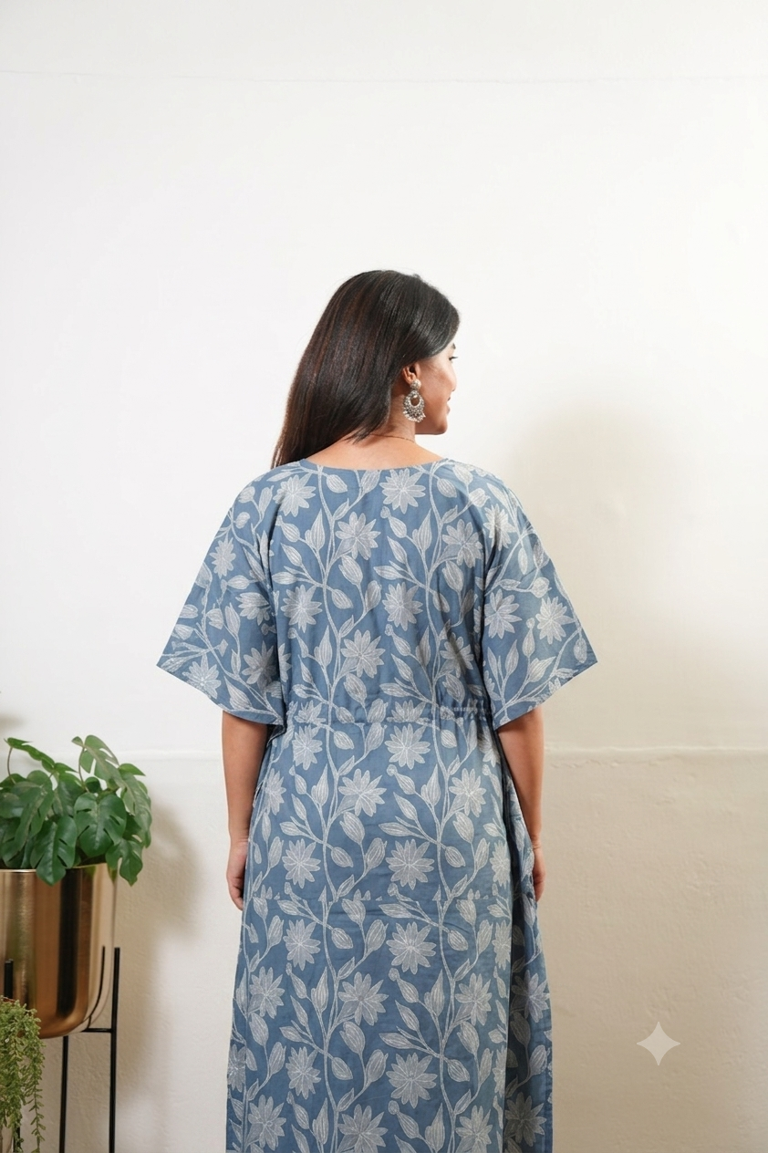 Powder blue marigold cotton kaftan