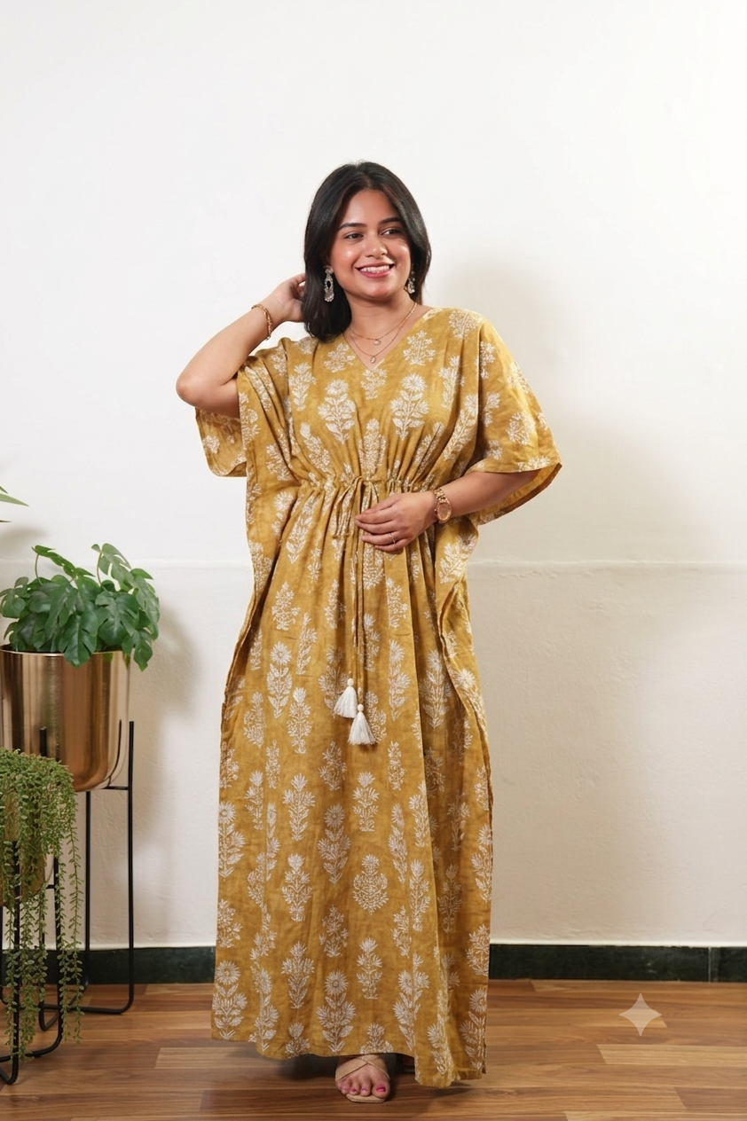 Pastel yellow cotton kaftan