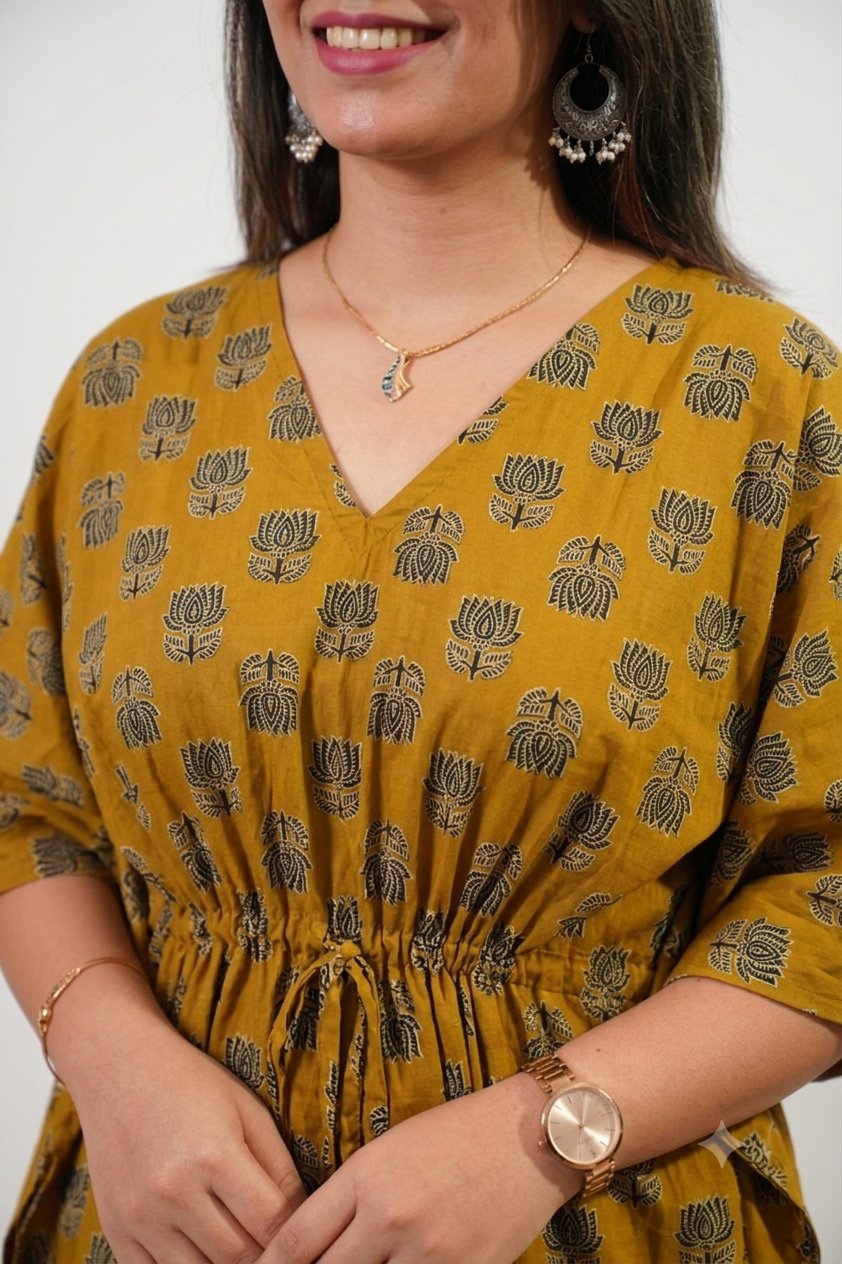 Mustard lotus cotton kaftan