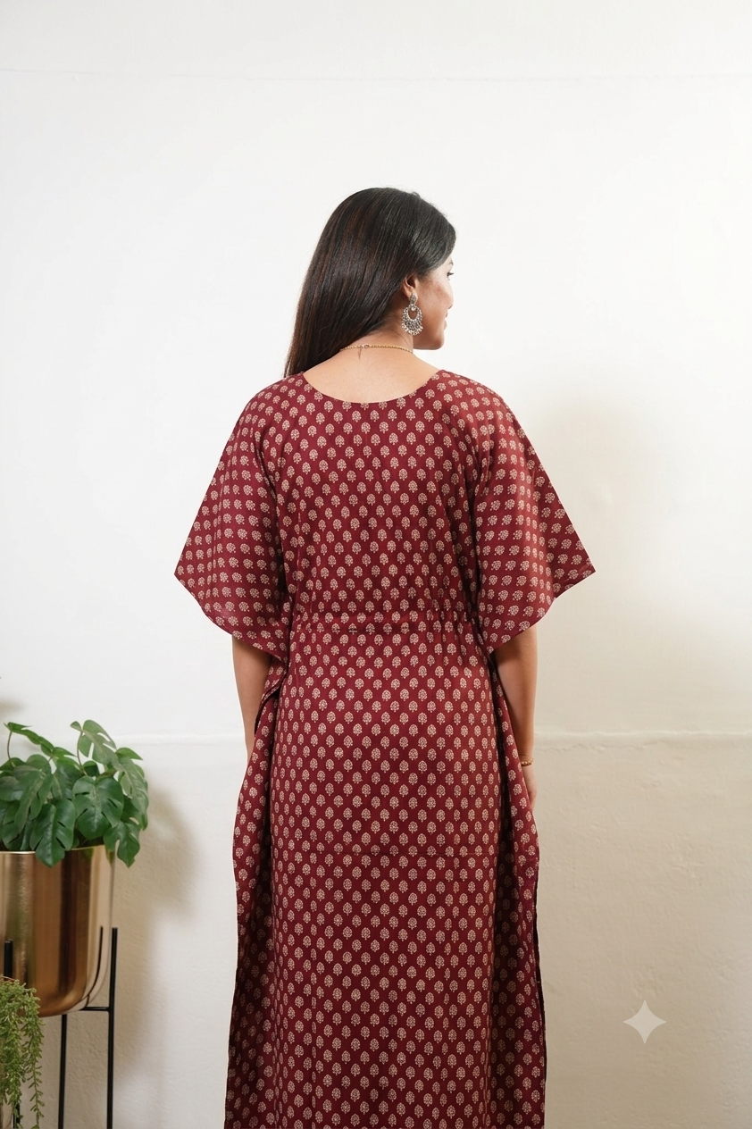 Maroon butta cotton kaftan
