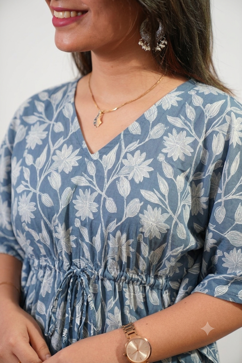 Powder blue marigold cotton kaftan