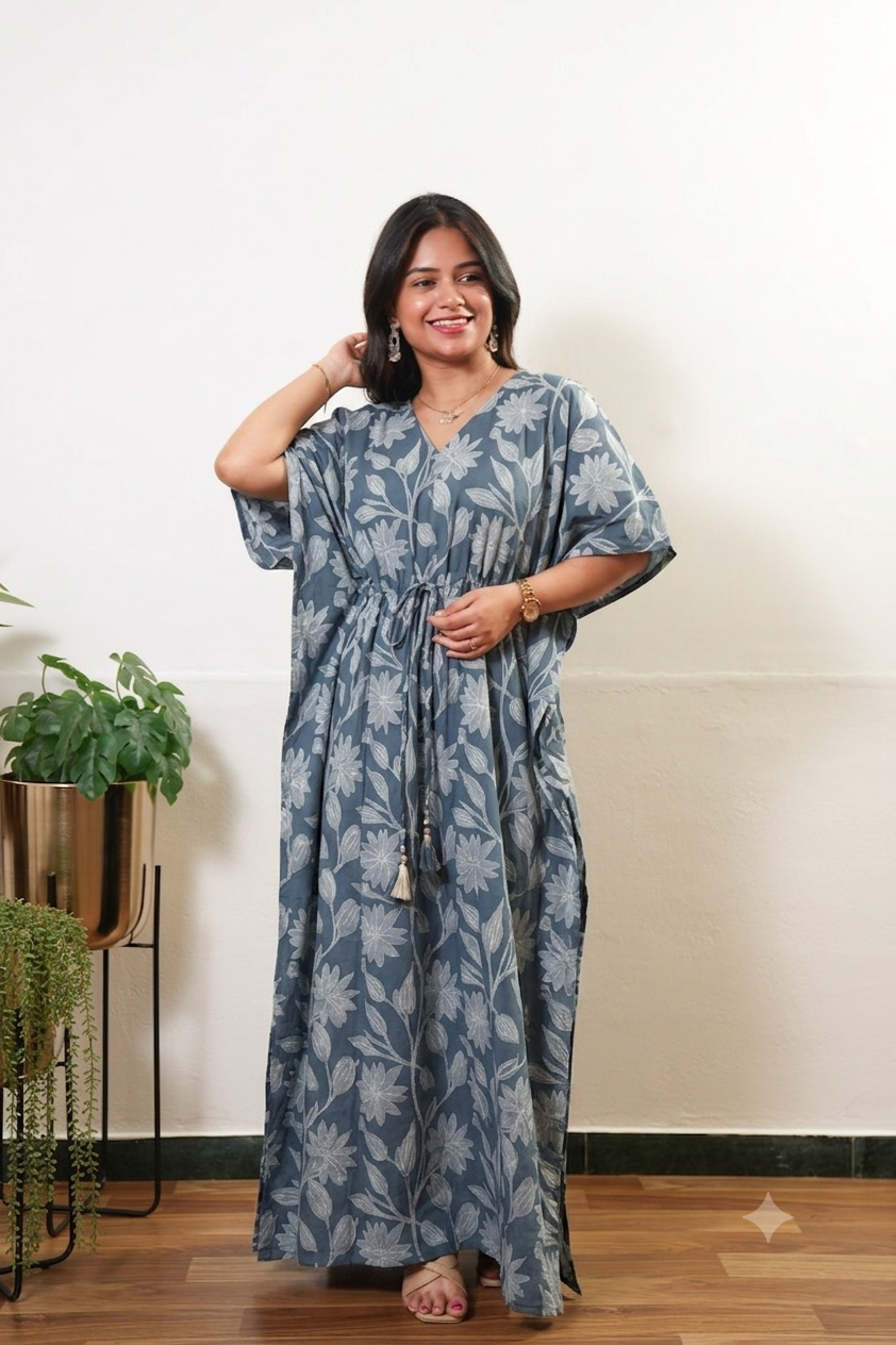 Powder blue marigold cotton kaftan