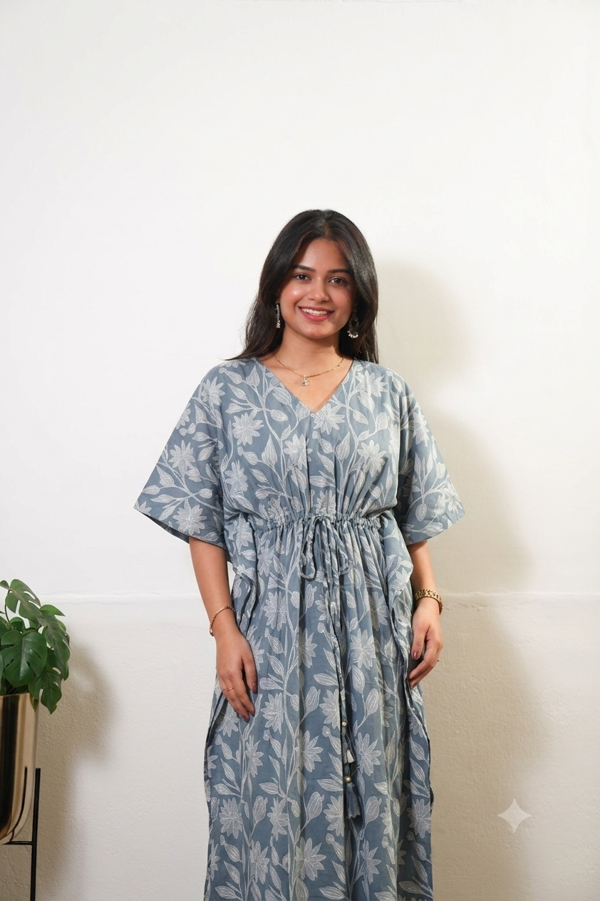 Powder blue marigold cotton kaftan