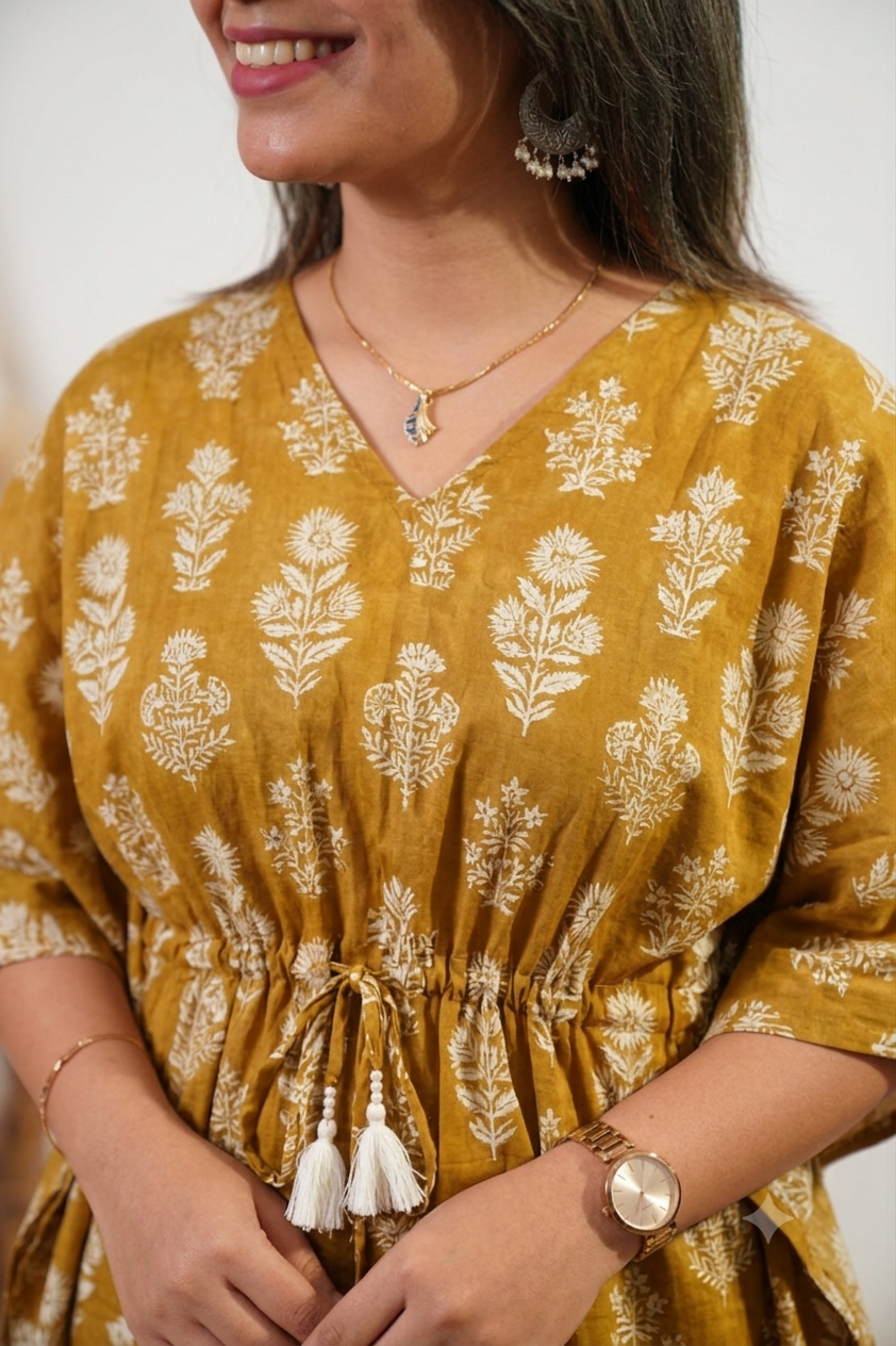 Pastel yellow cotton kaftan