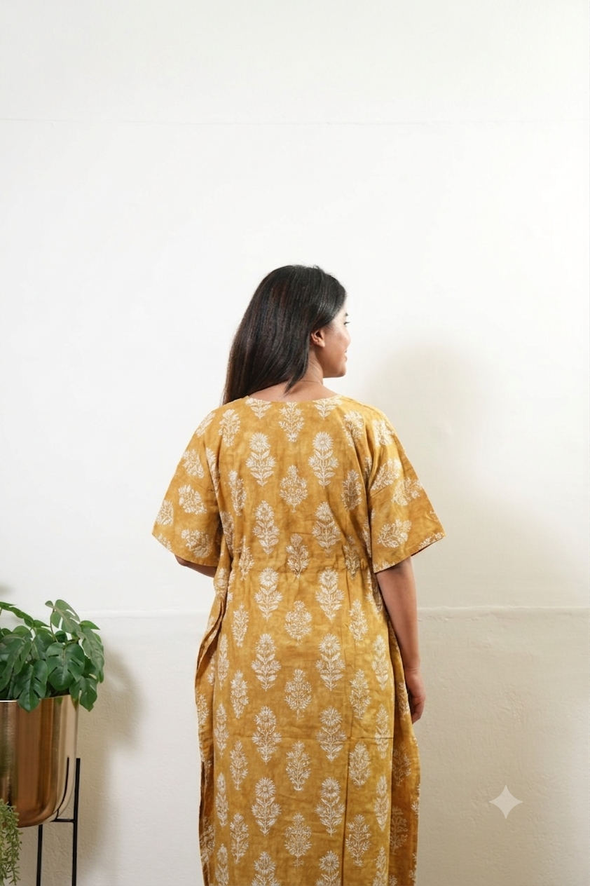 Pastel yellow cotton kaftan