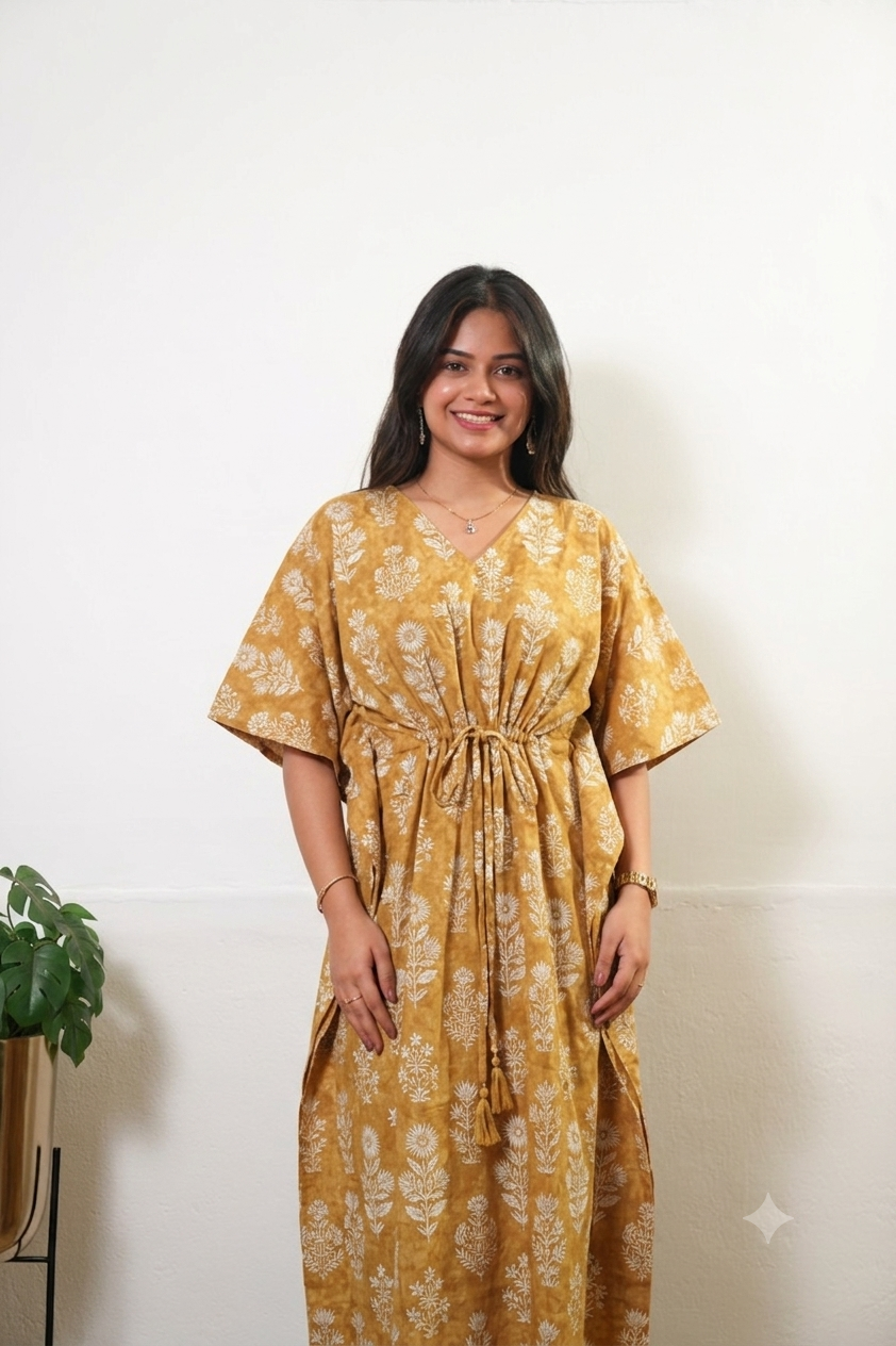Pastel yellow cotton kaftan