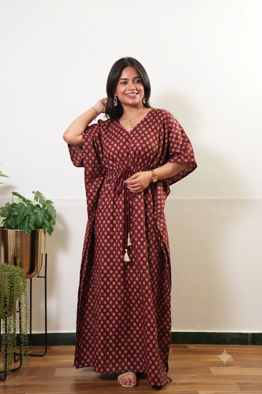 Maroon butta cotton kaftan