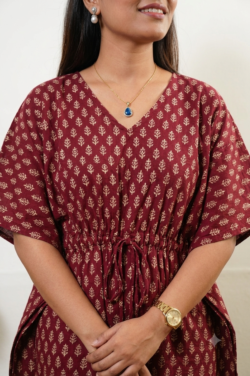 Maroon butta cotton kaftan