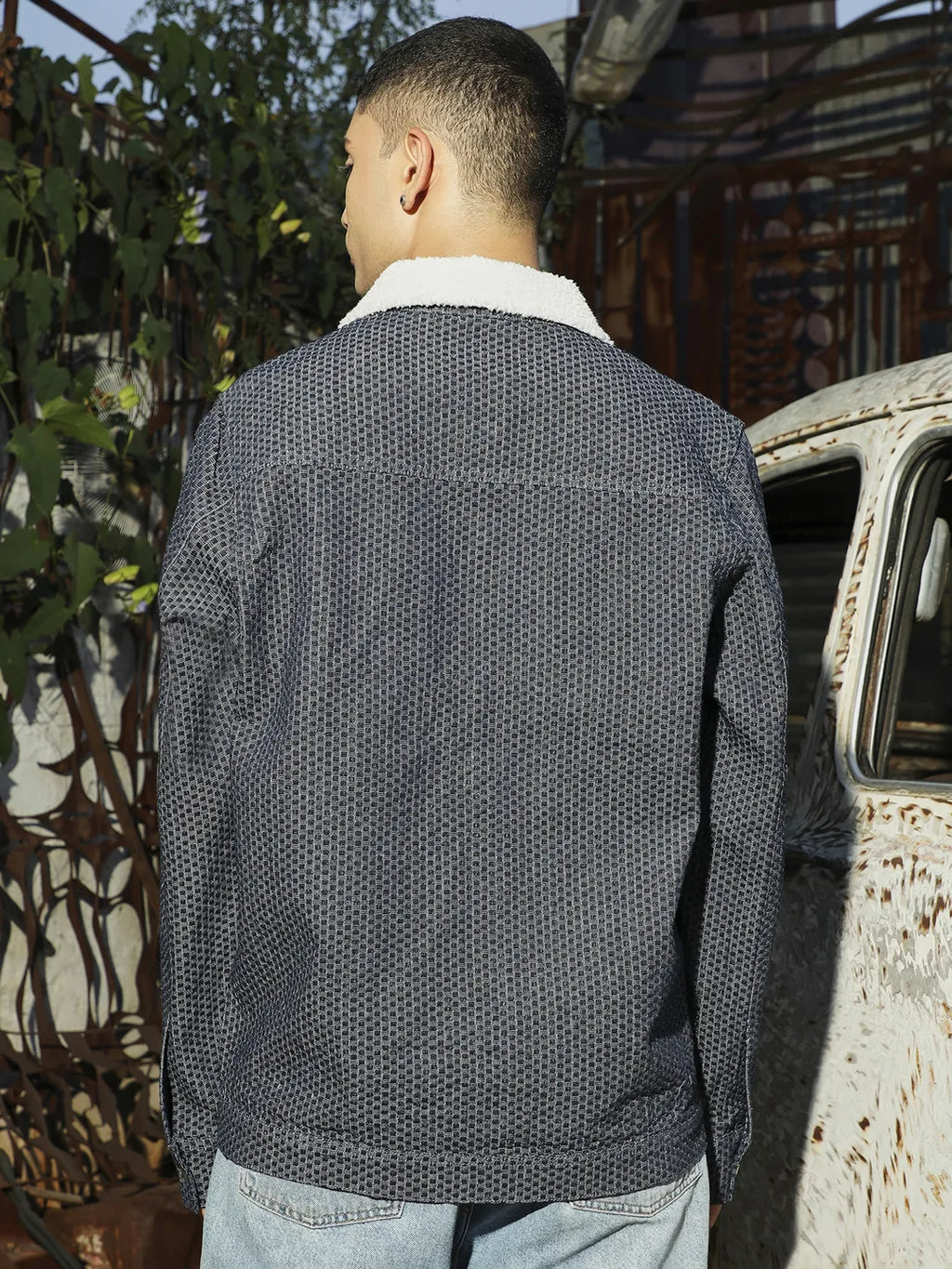 Fleece Polka Dot Denim Jacket
