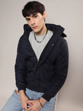 Self-Design Diamond Puffer Jacket With Fleece Hood
