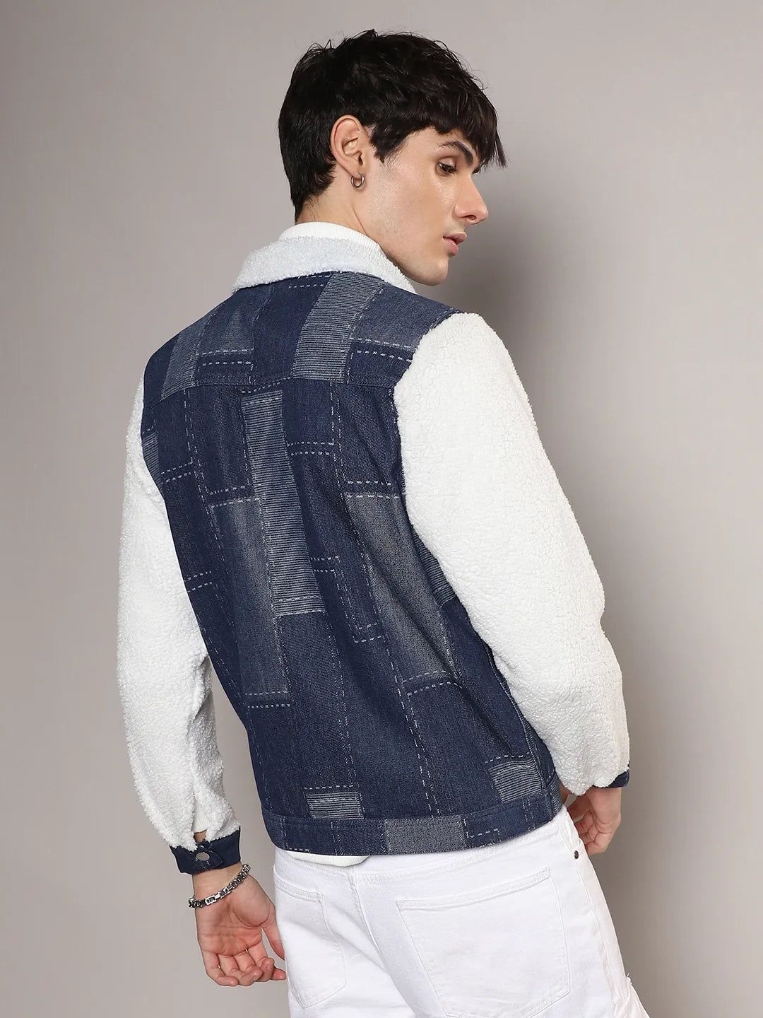 Fleece Block Denim Jacket