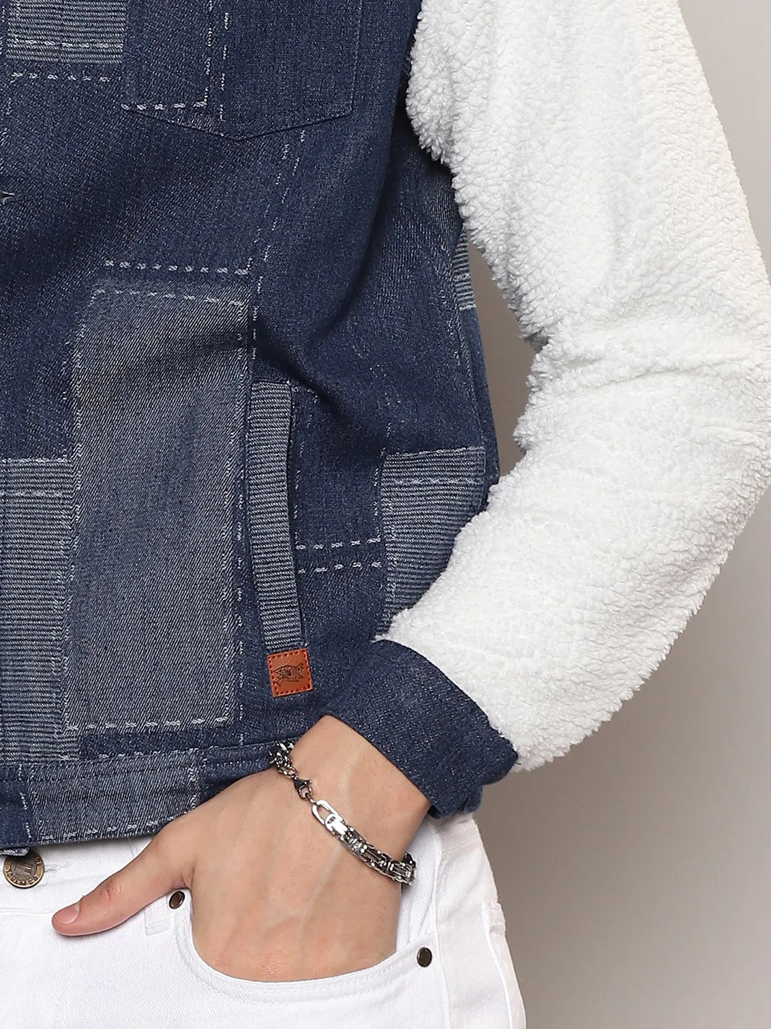 Fleece Block Denim Jacket