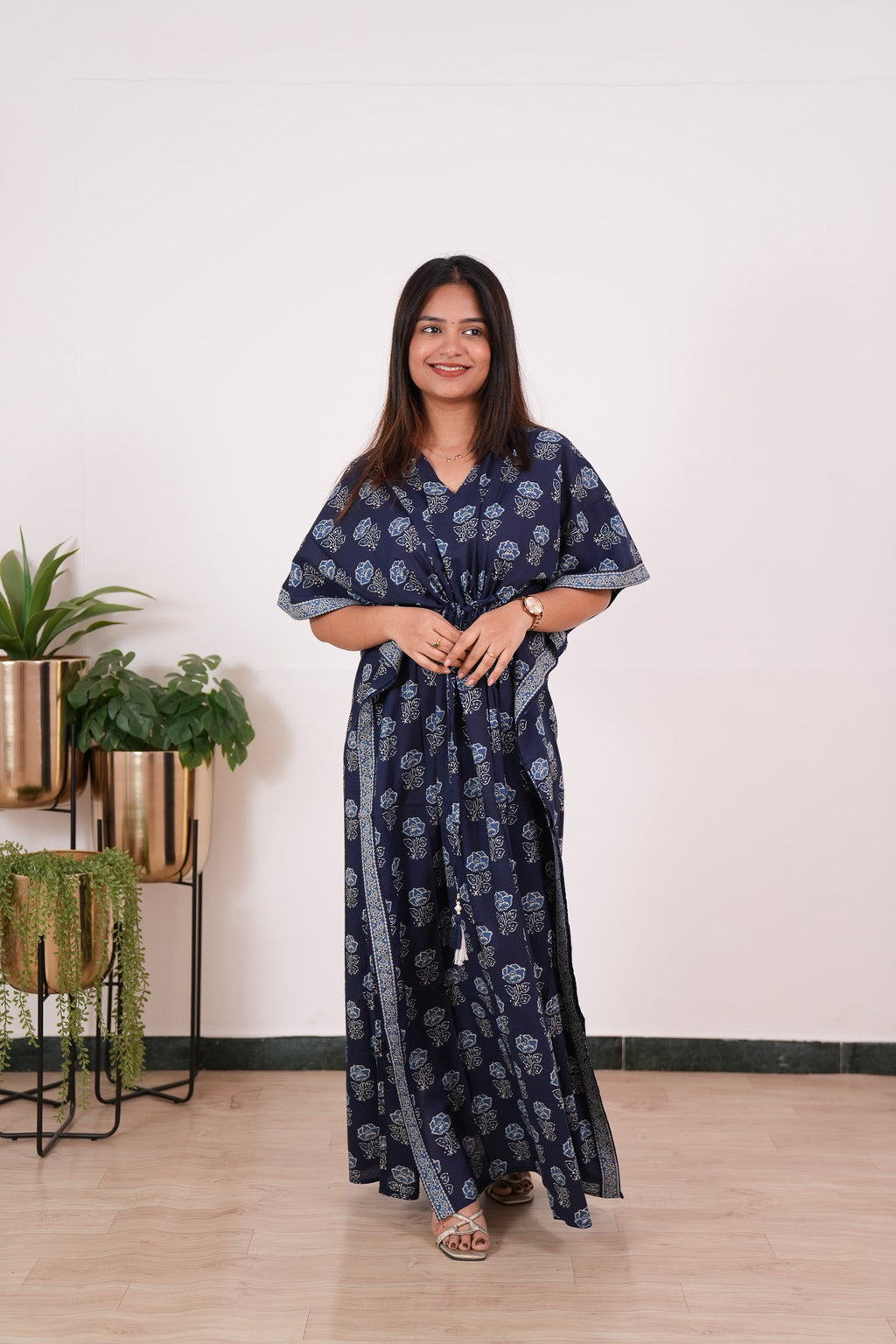 Indigo roses cotton kaftan