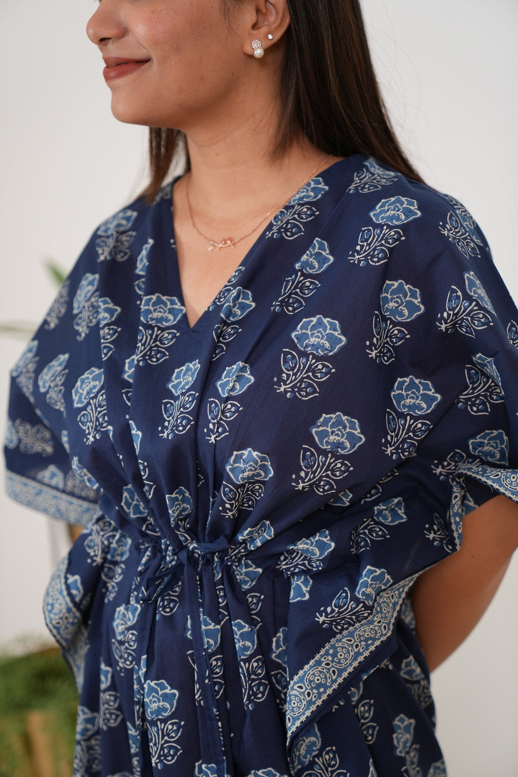 Indigo roses cotton kaftan
