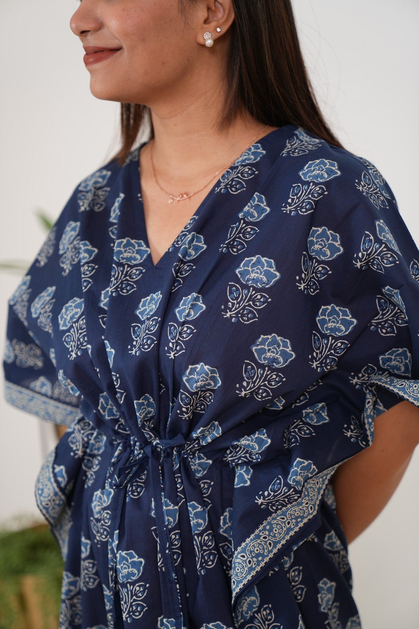 Indigo roses cotton kaftan