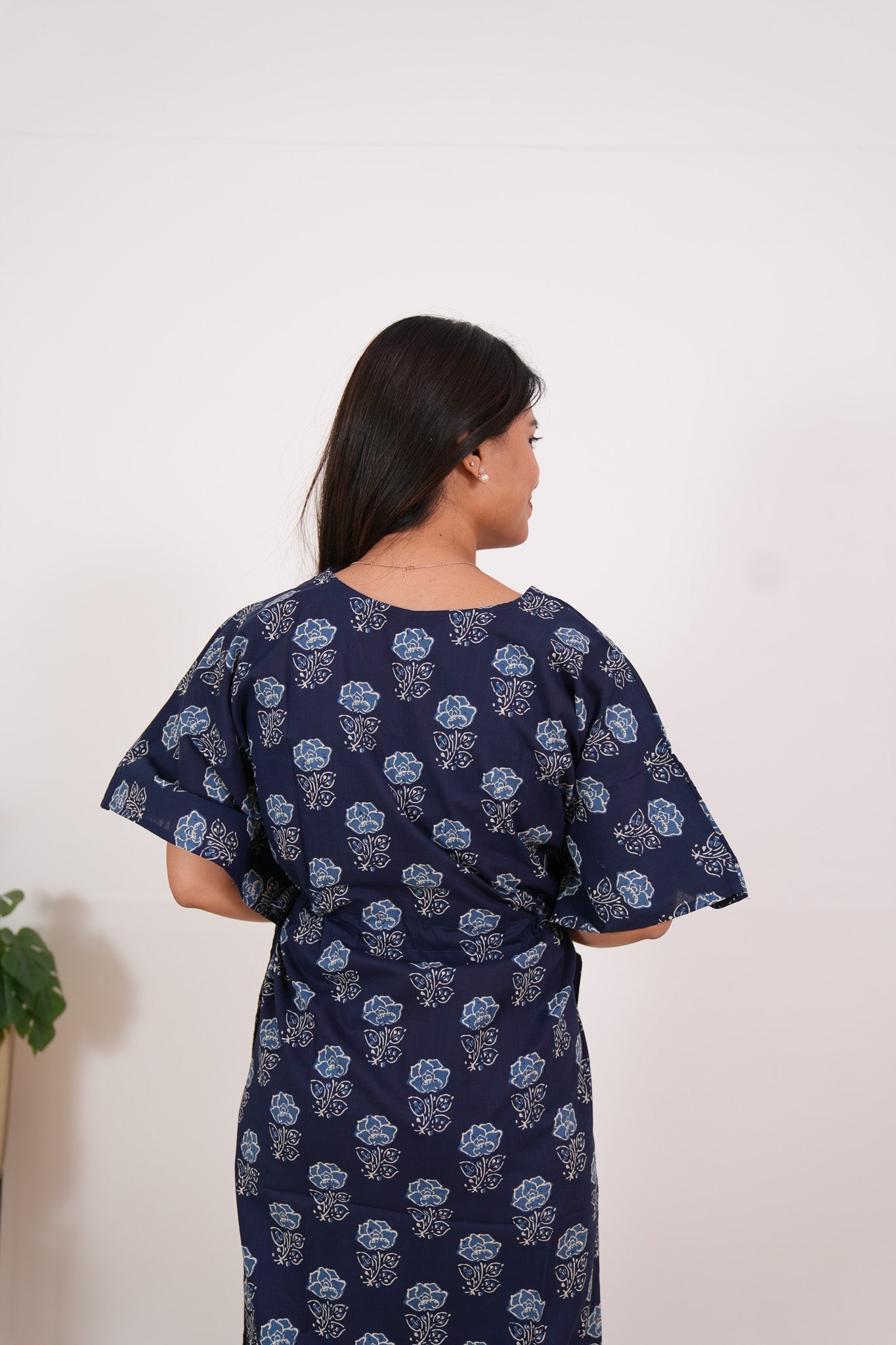 Indigo roses cotton kaftan