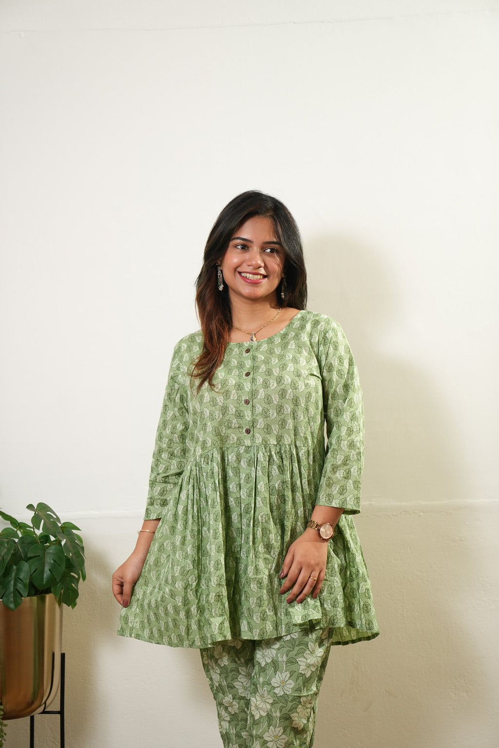 Pastel green peplum button down cotton comfies