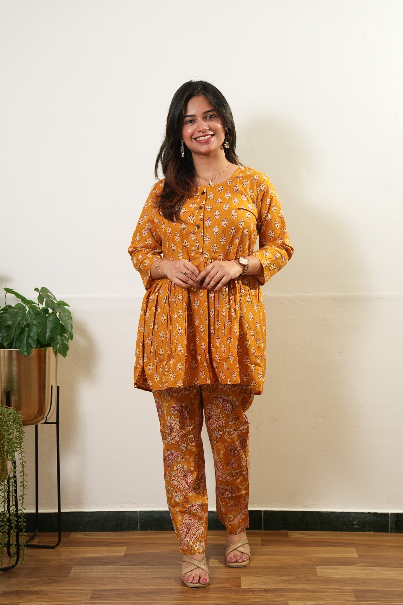 Mustard butta peplum button down cotton comfies