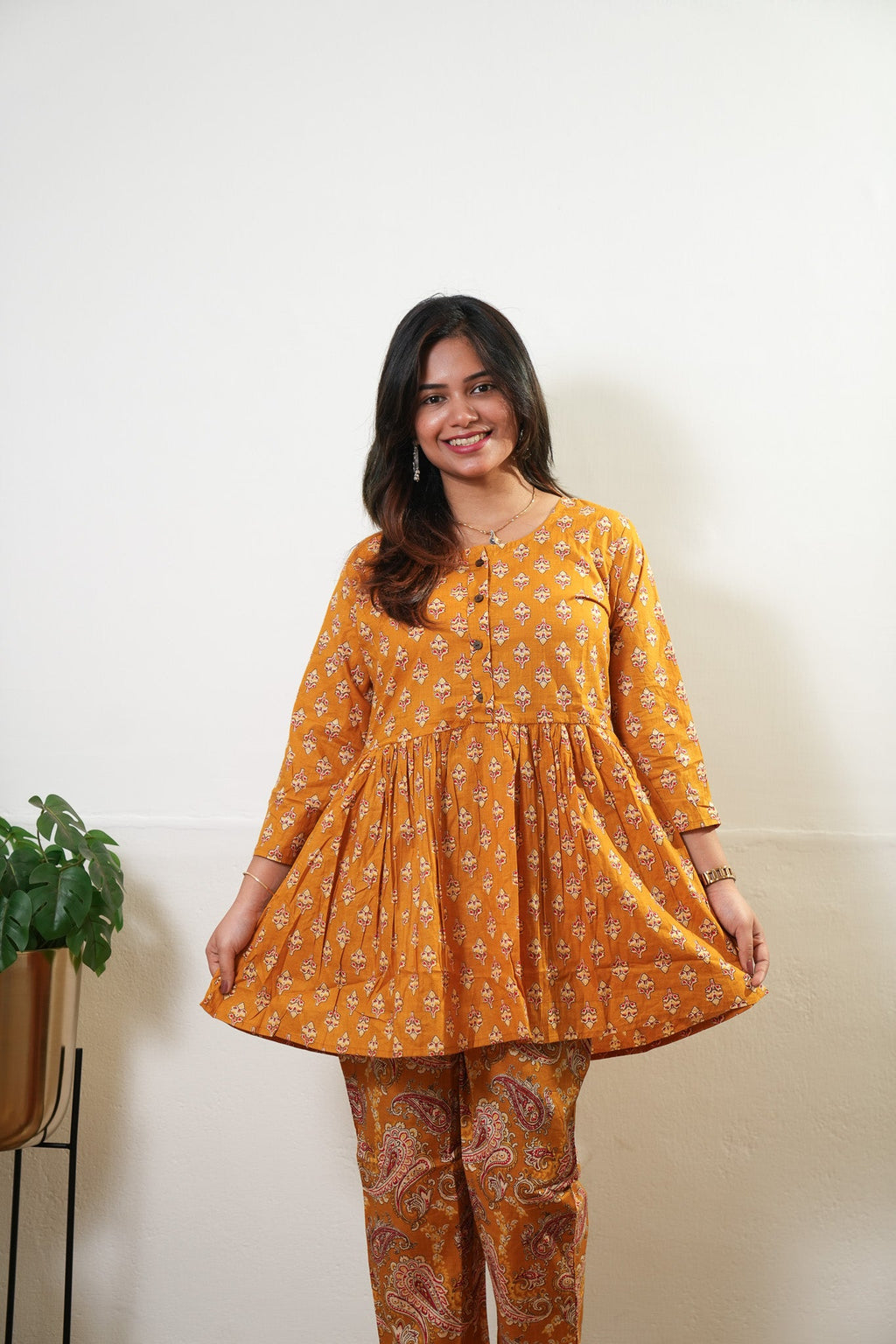 Mustard butta peplum button down cotton comfies