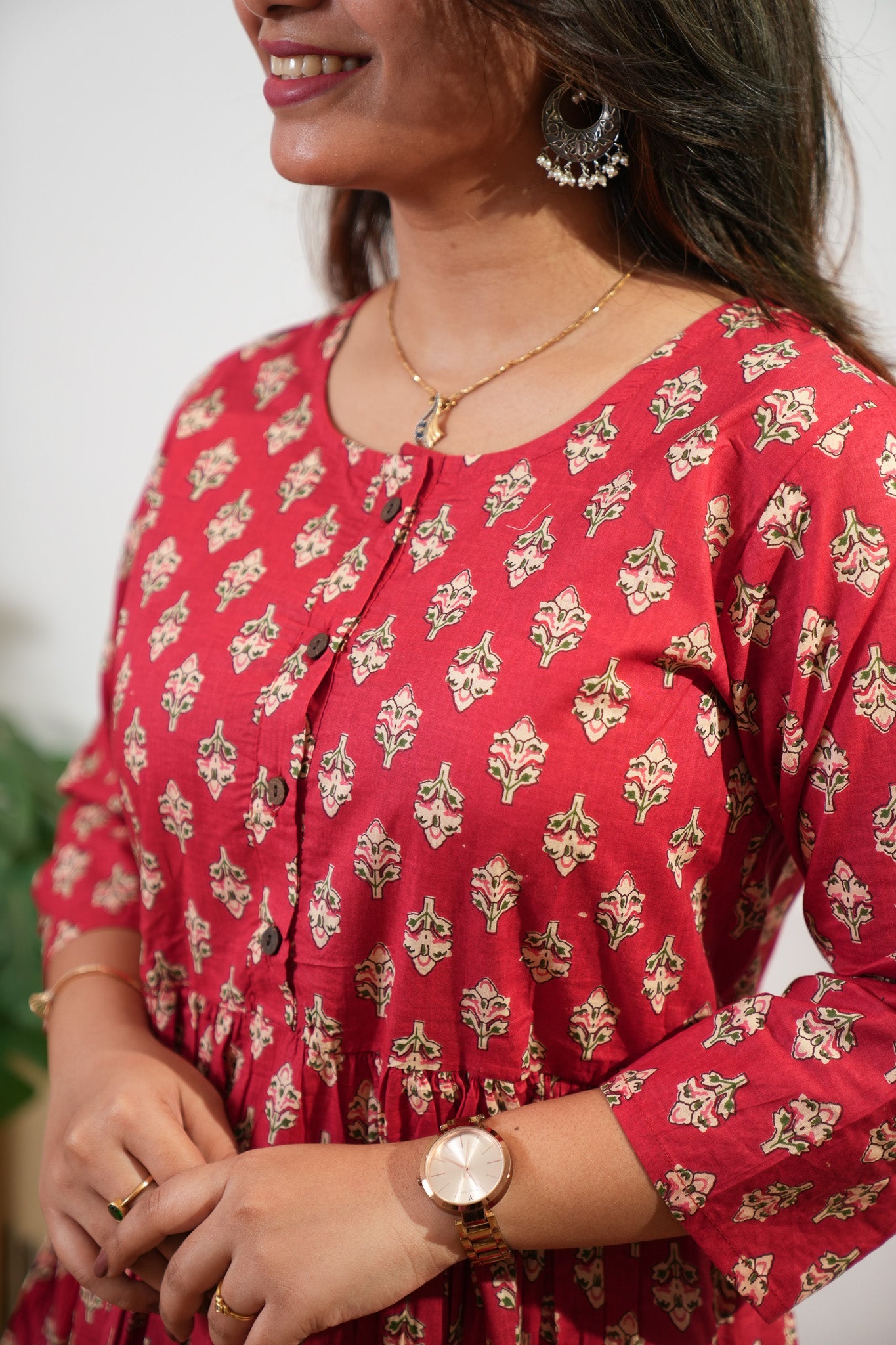 Tomato red peplum button down cotton comfies