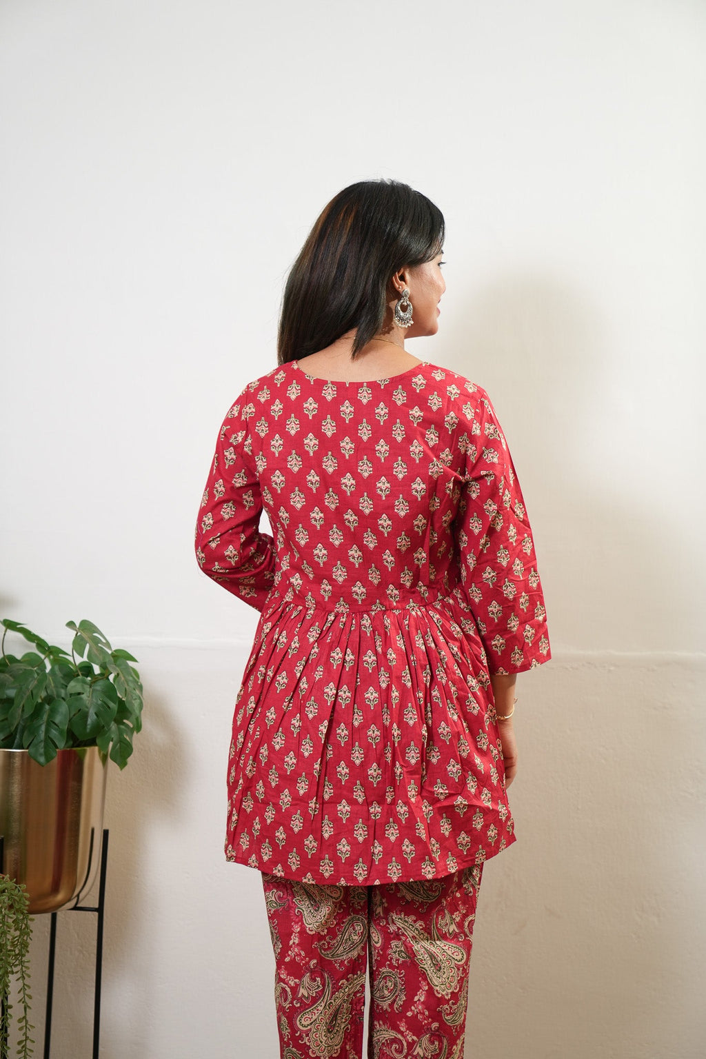 Tomato red peplum button down cotton comfies