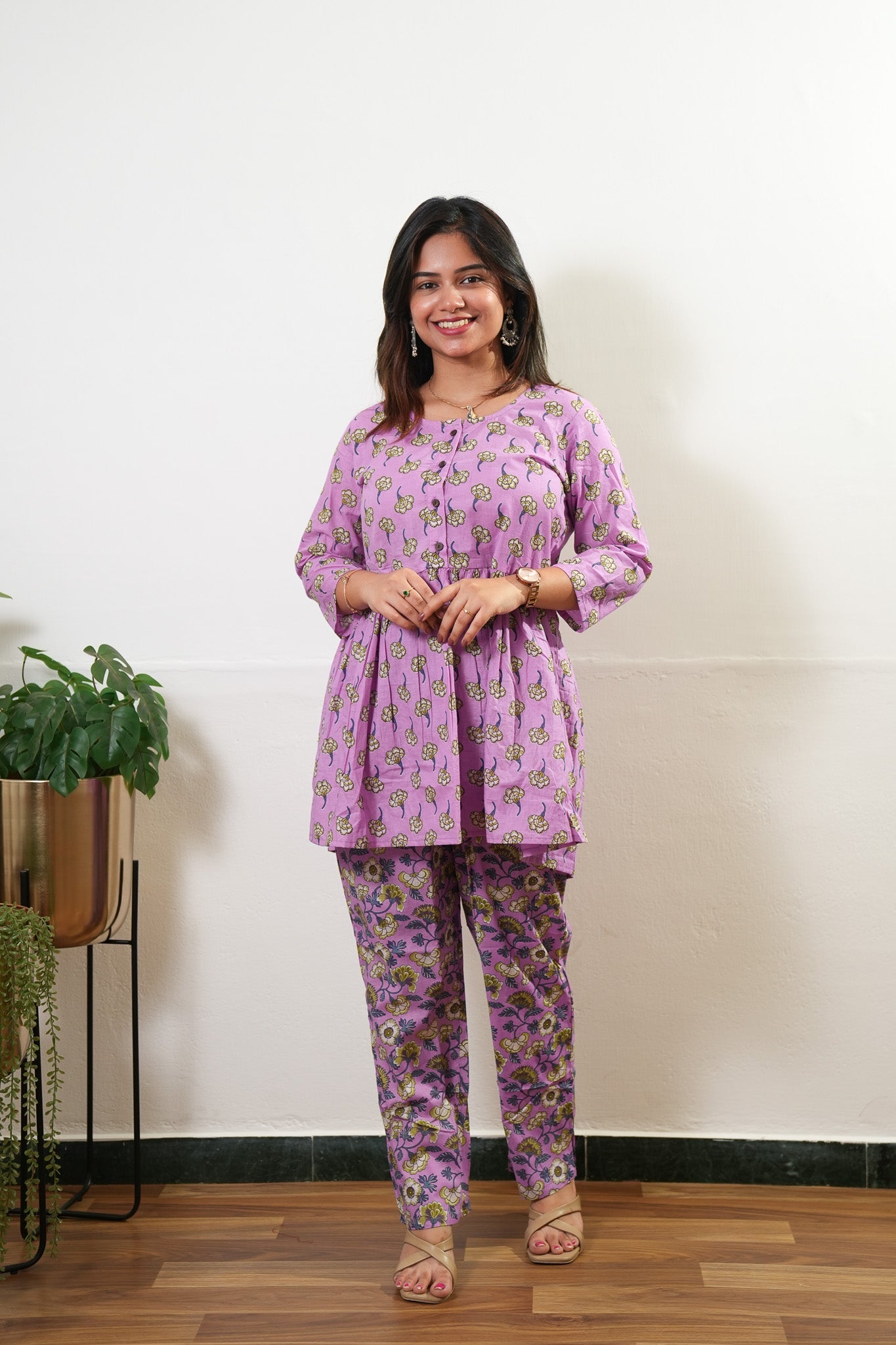 Lilac peplum button down cotton comfies