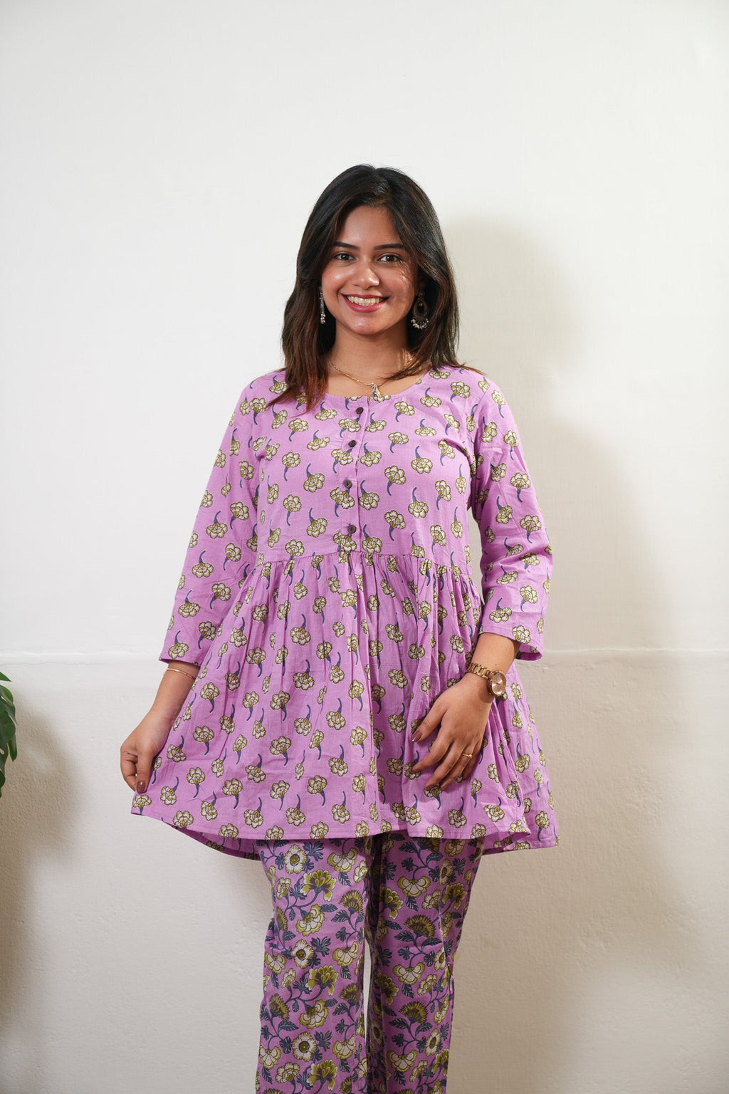 Lilac peplum button down cotton comfies