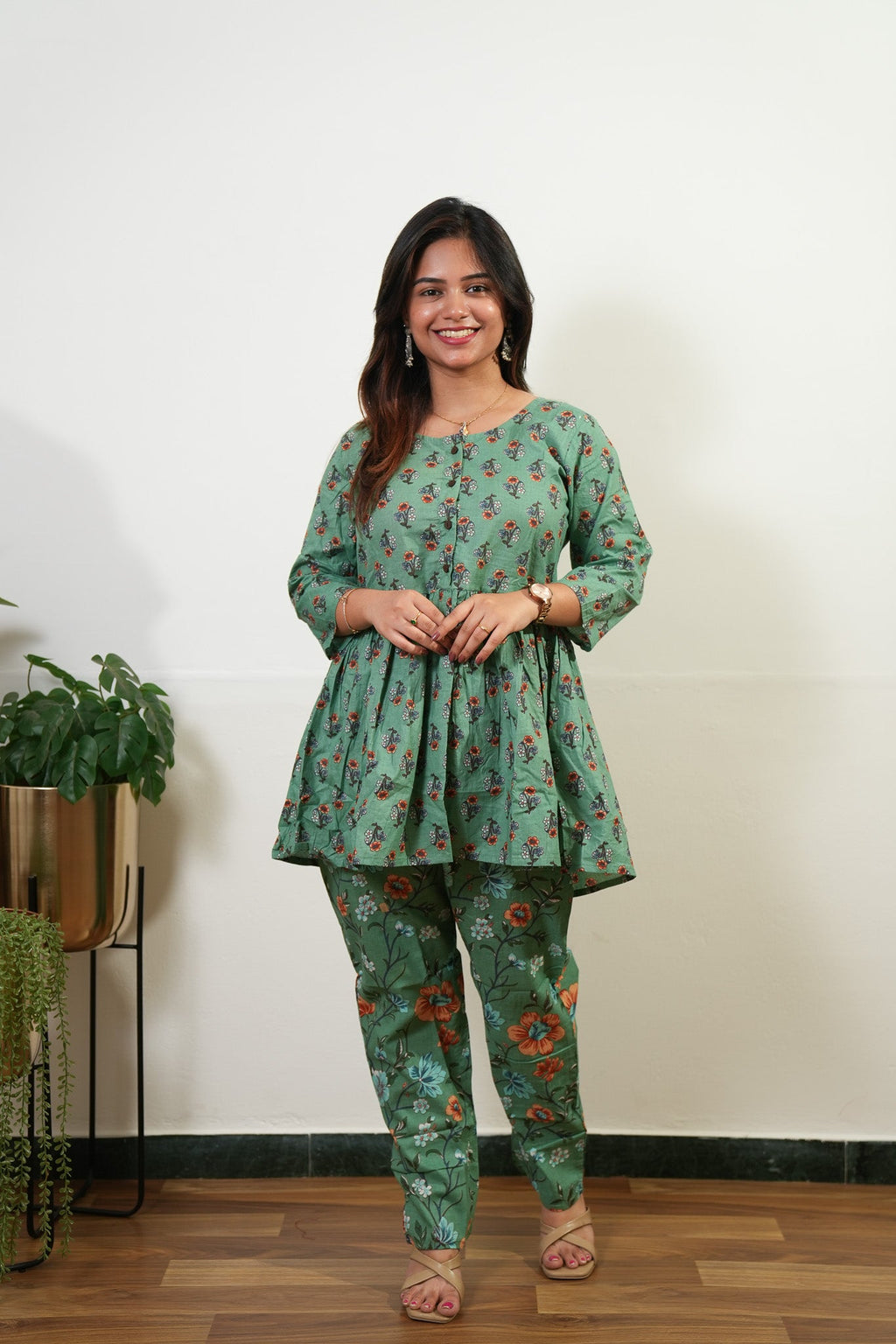 Sage peplum button down cotton comfies