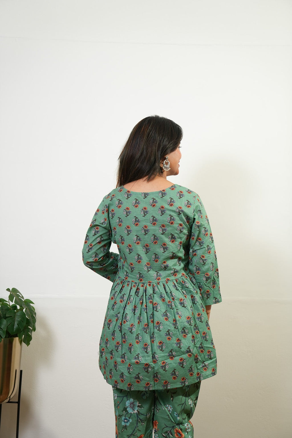 Sage peplum button down cotton comfies