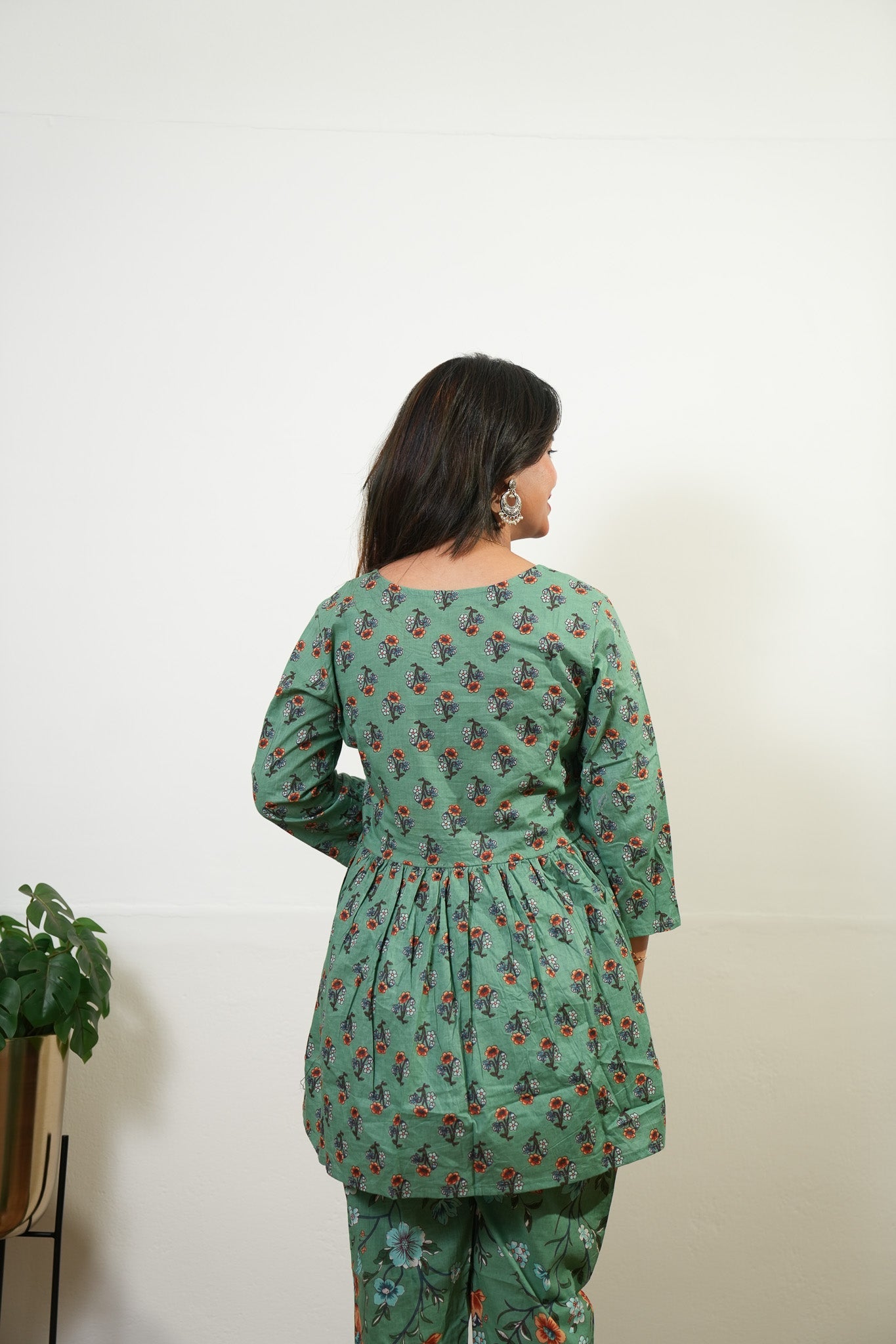 Sage peplum button down cotton comfies