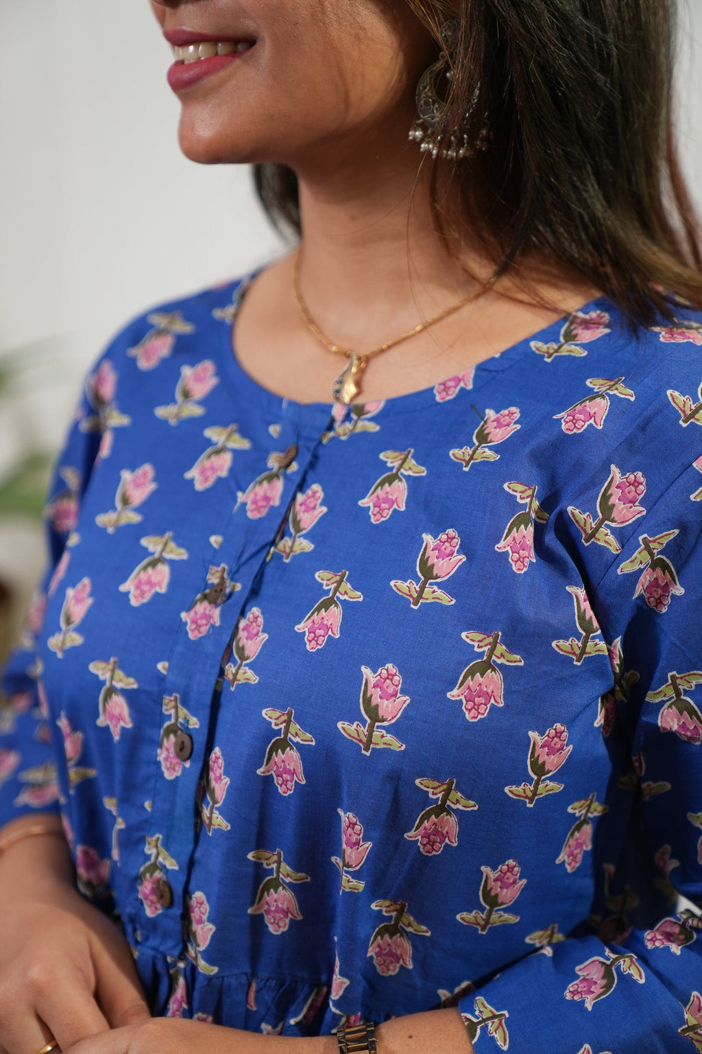 Ink blue butta peplum button down cotton comfies