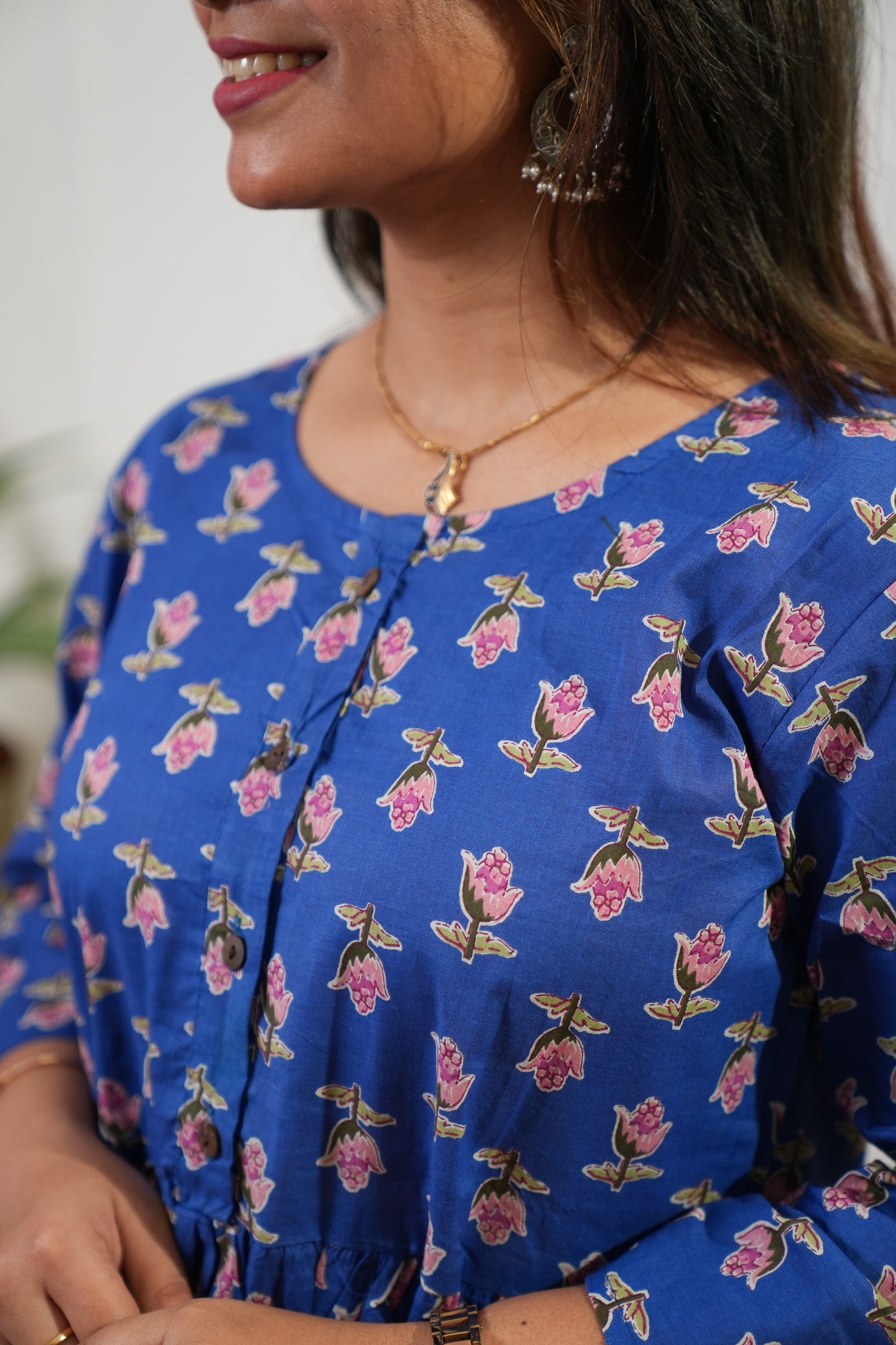 Ink blue butta peplum button down cotton comfies