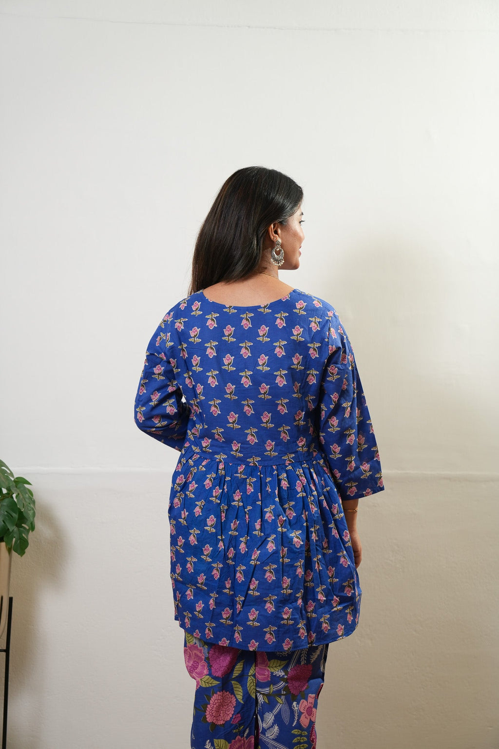 Ink blue butta peplum button down cotton comfies