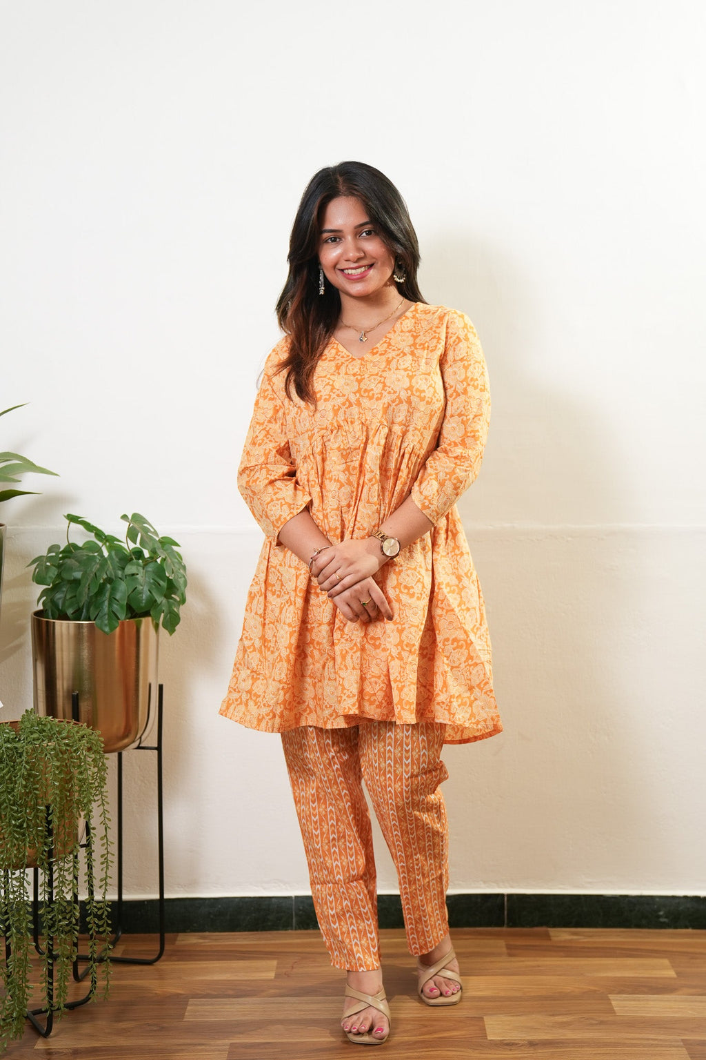 Mustard floral cotton comfies