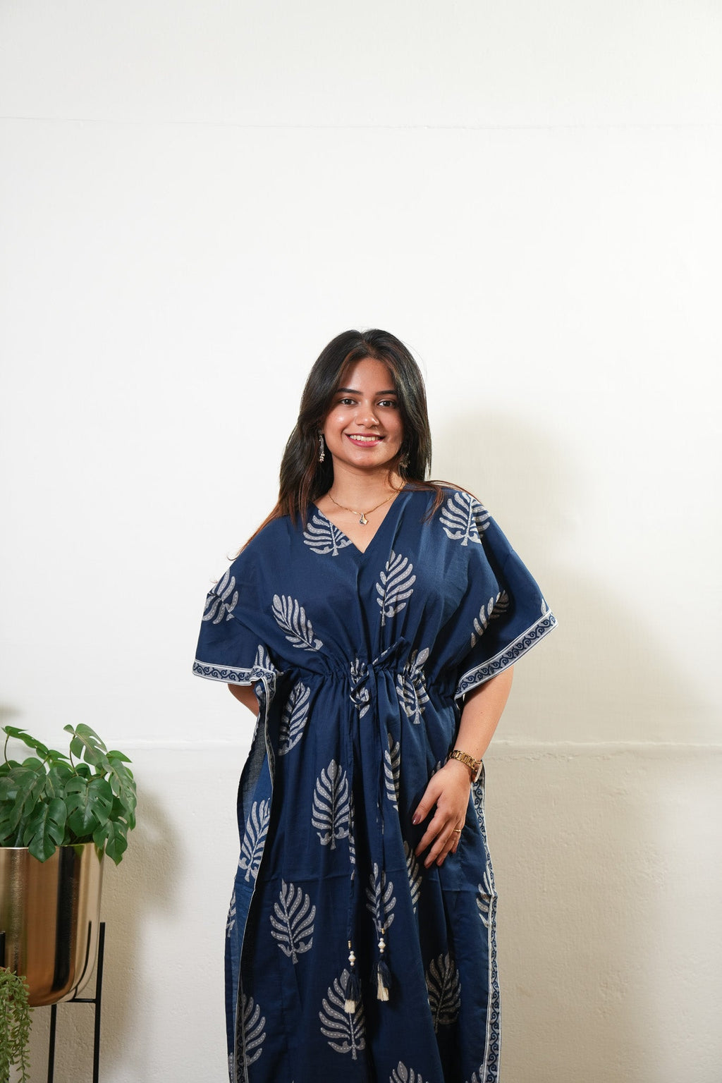 Royal blue maple cotton kaftan