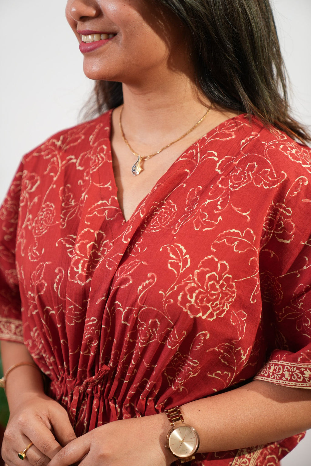 Rust orange roses cotton kaftan