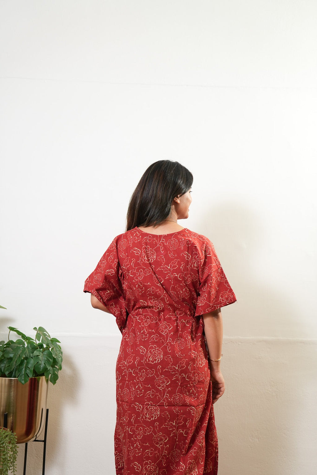 Rust orange roses cotton kaftan