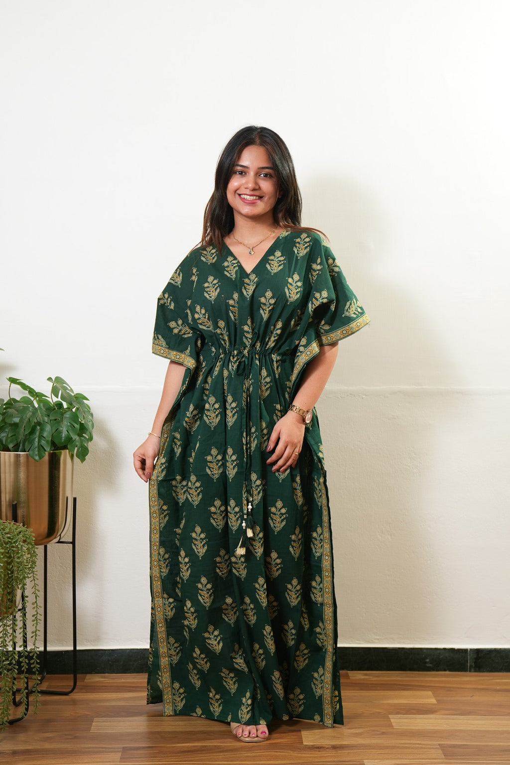 Forest green butta cotton kaftan