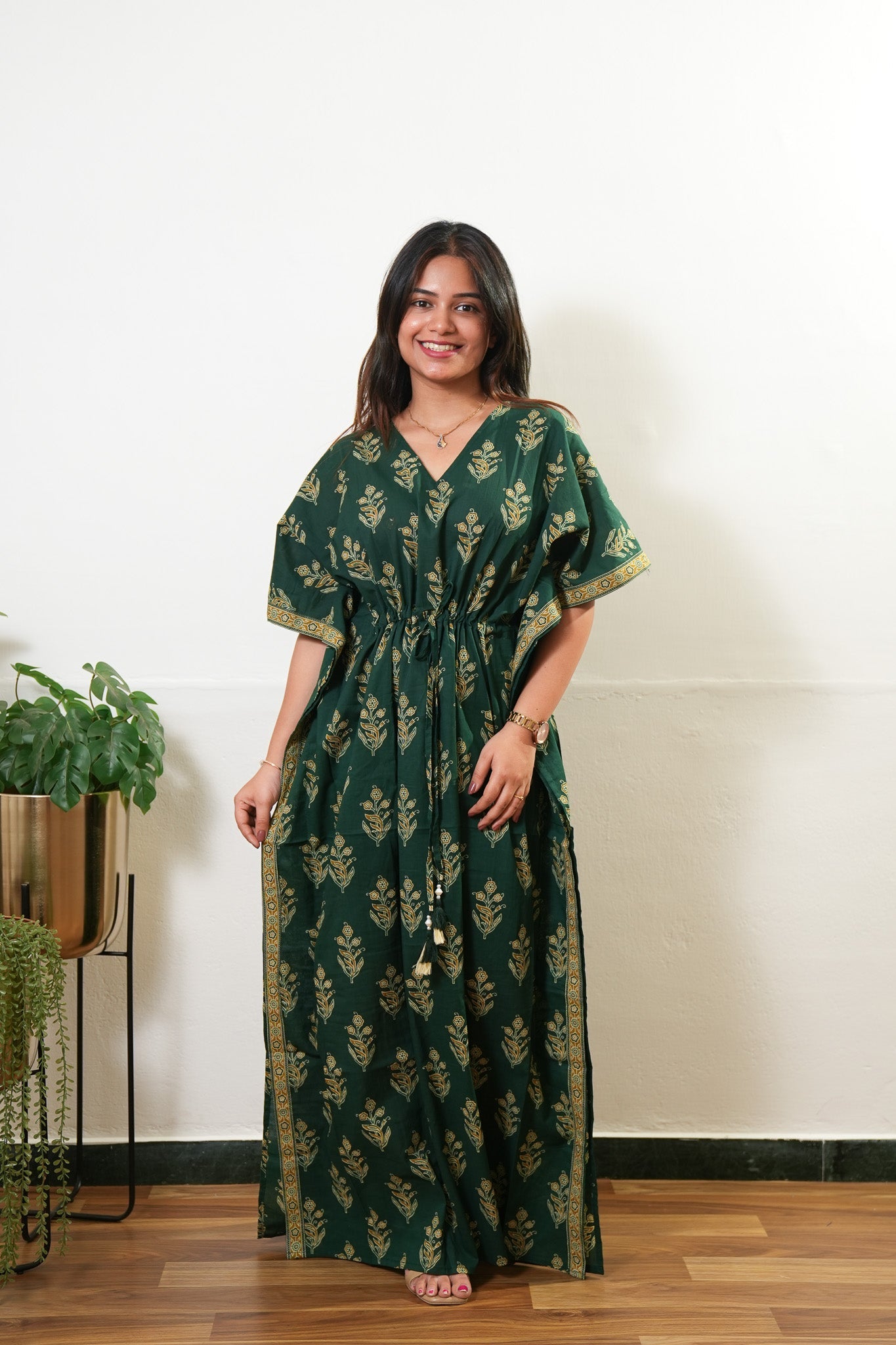 Forest green butta cotton kaftan