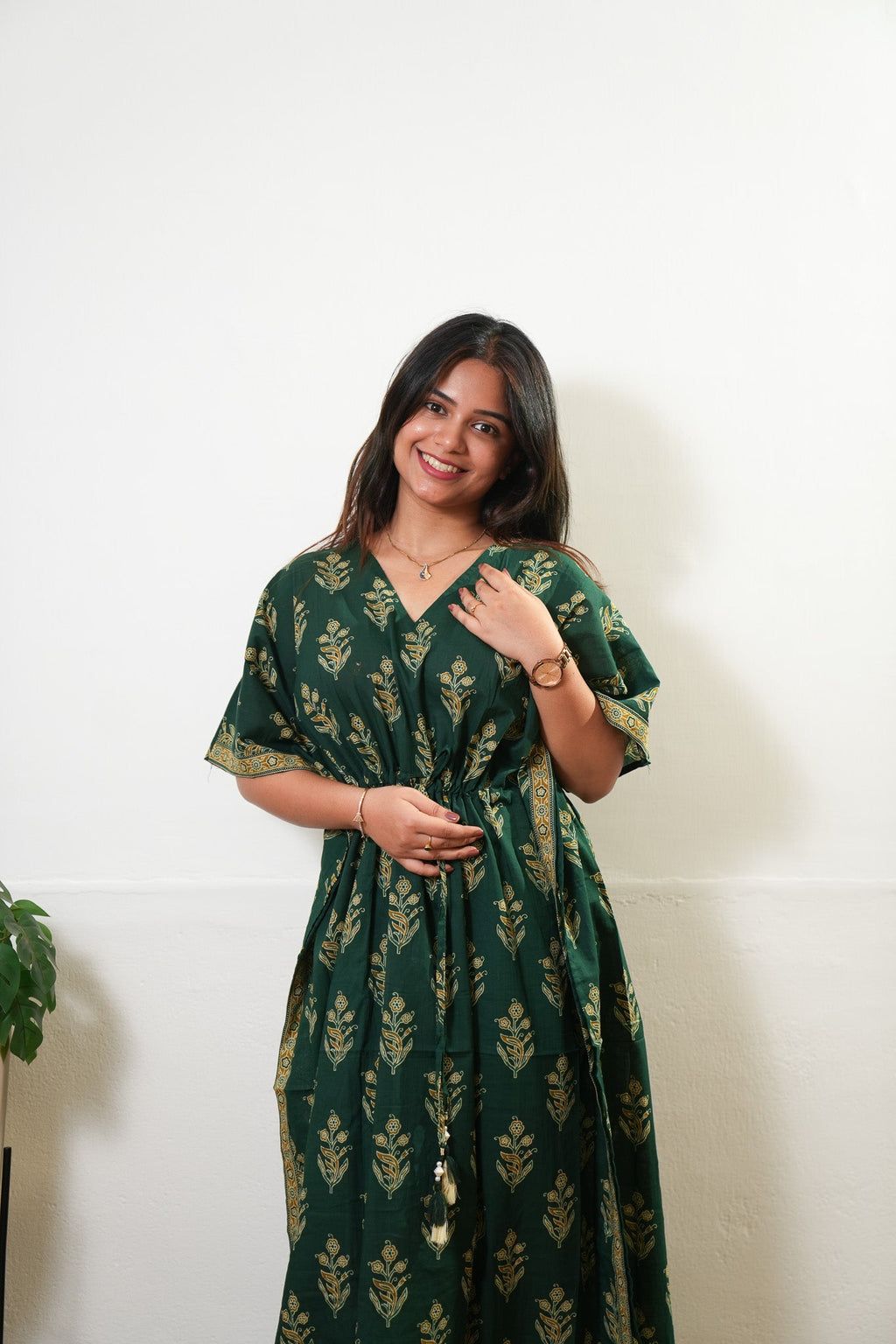 Forest green butta cotton kaftan